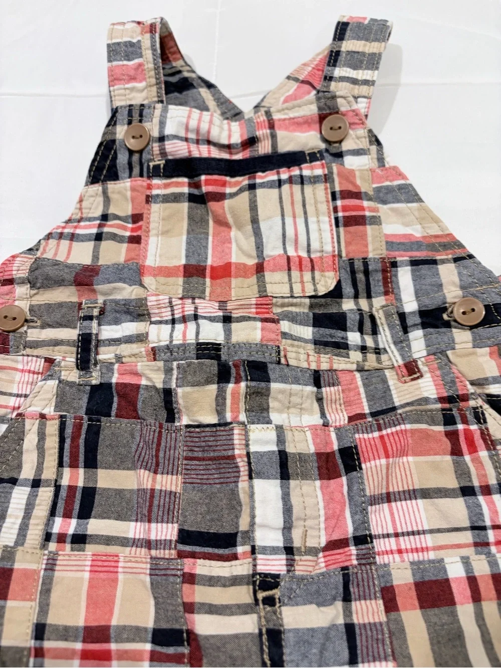 Gymboree Plaid Baby Overalls in Red, Navy & Cream